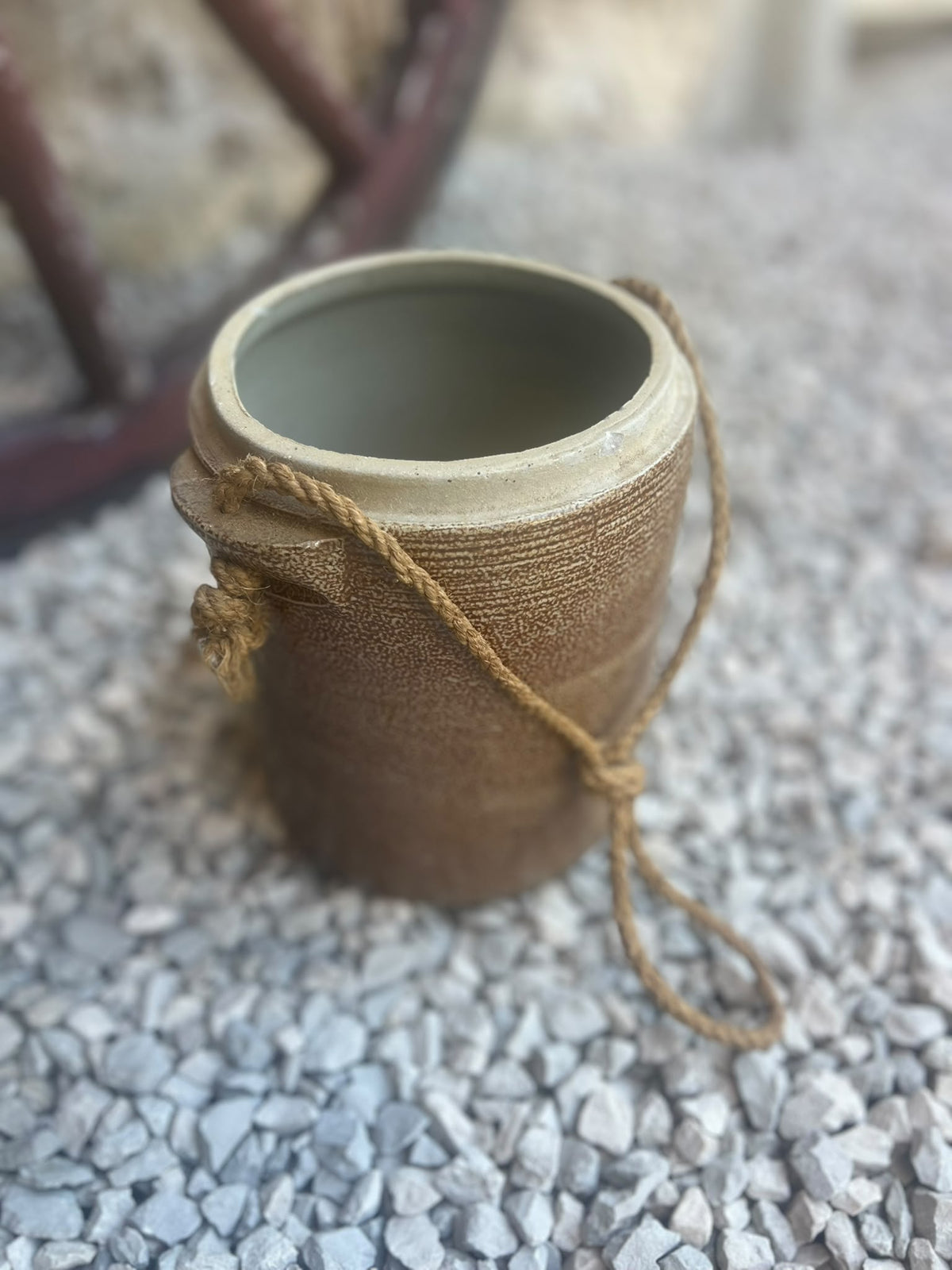 Vintage French Salt Glazed Stoneware Crock with Rope Handle