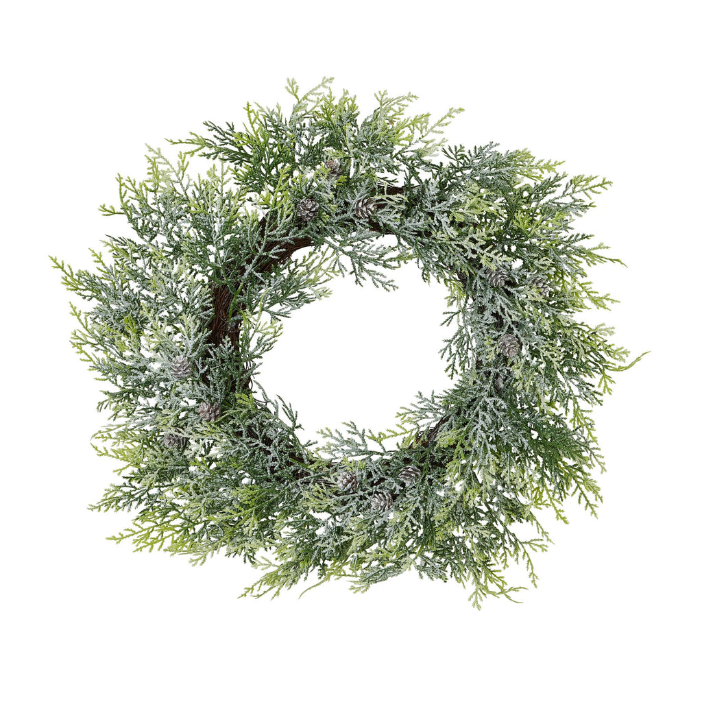 Frosted Pine Wreath with Pinecones