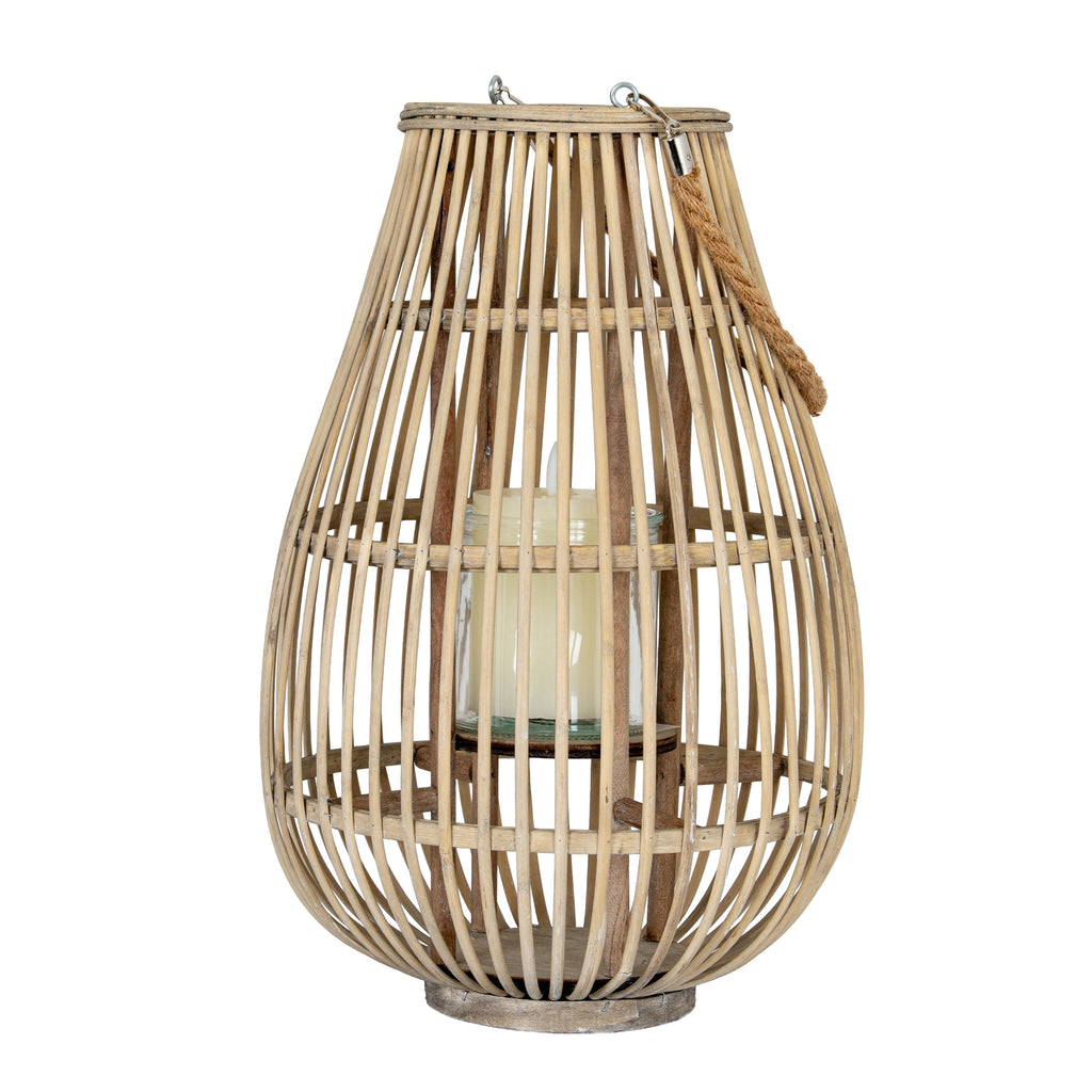 Large Ellipse Wicker Lantern With Glass Holder