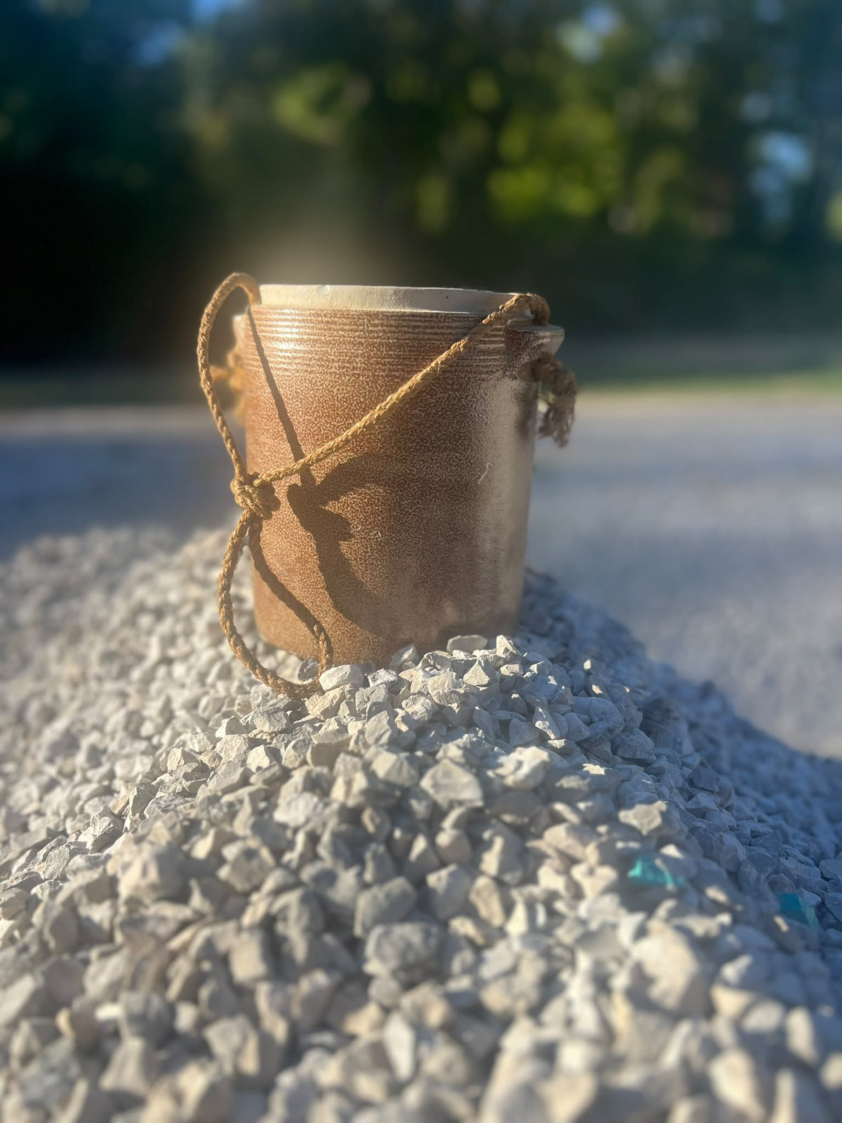 Vintage French Salt Glazed Stoneware Crock with Rope Handle