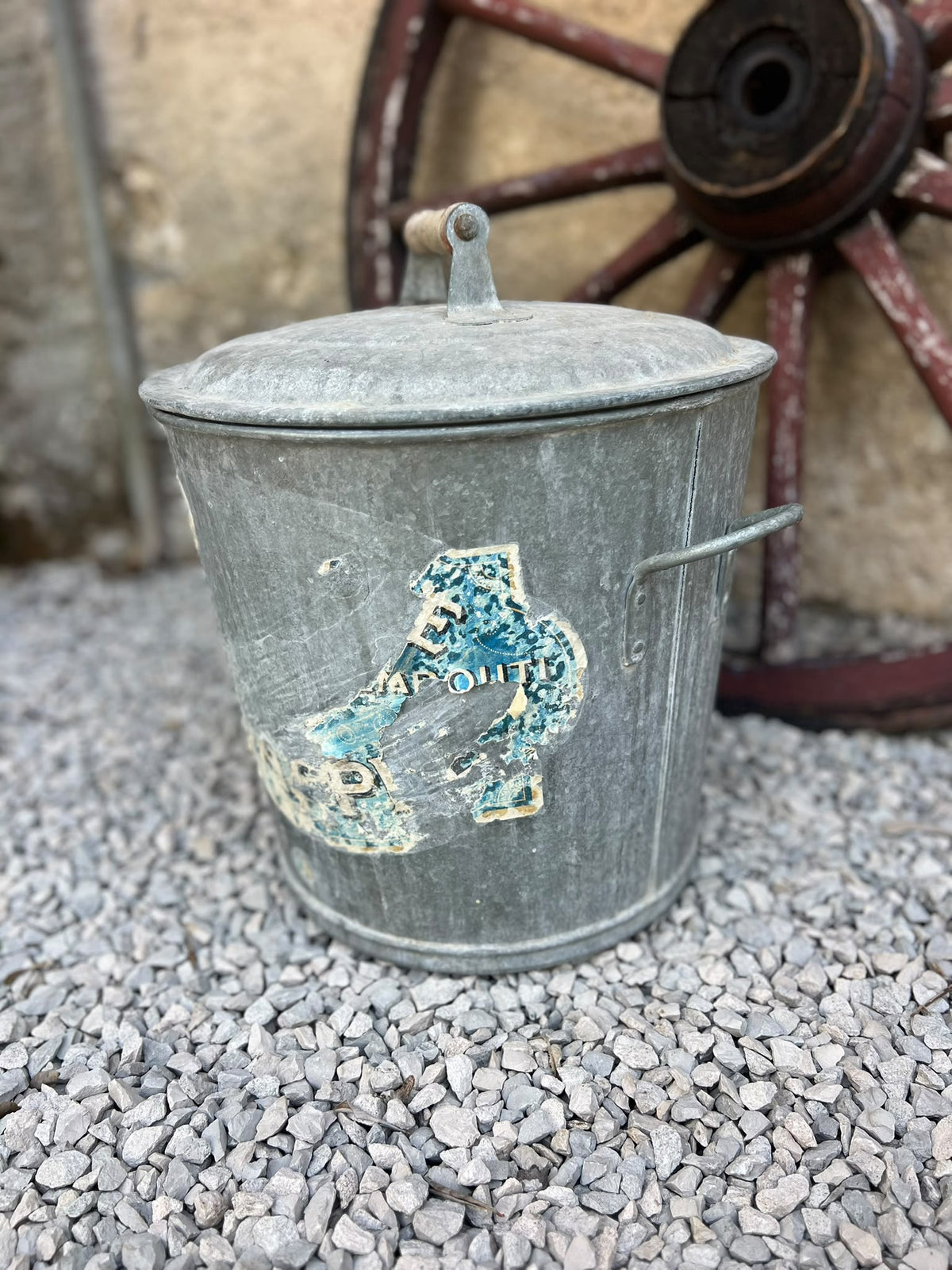 Vintage French Galvanised Zinc Lessiveuse, Lidded Wash Boiler