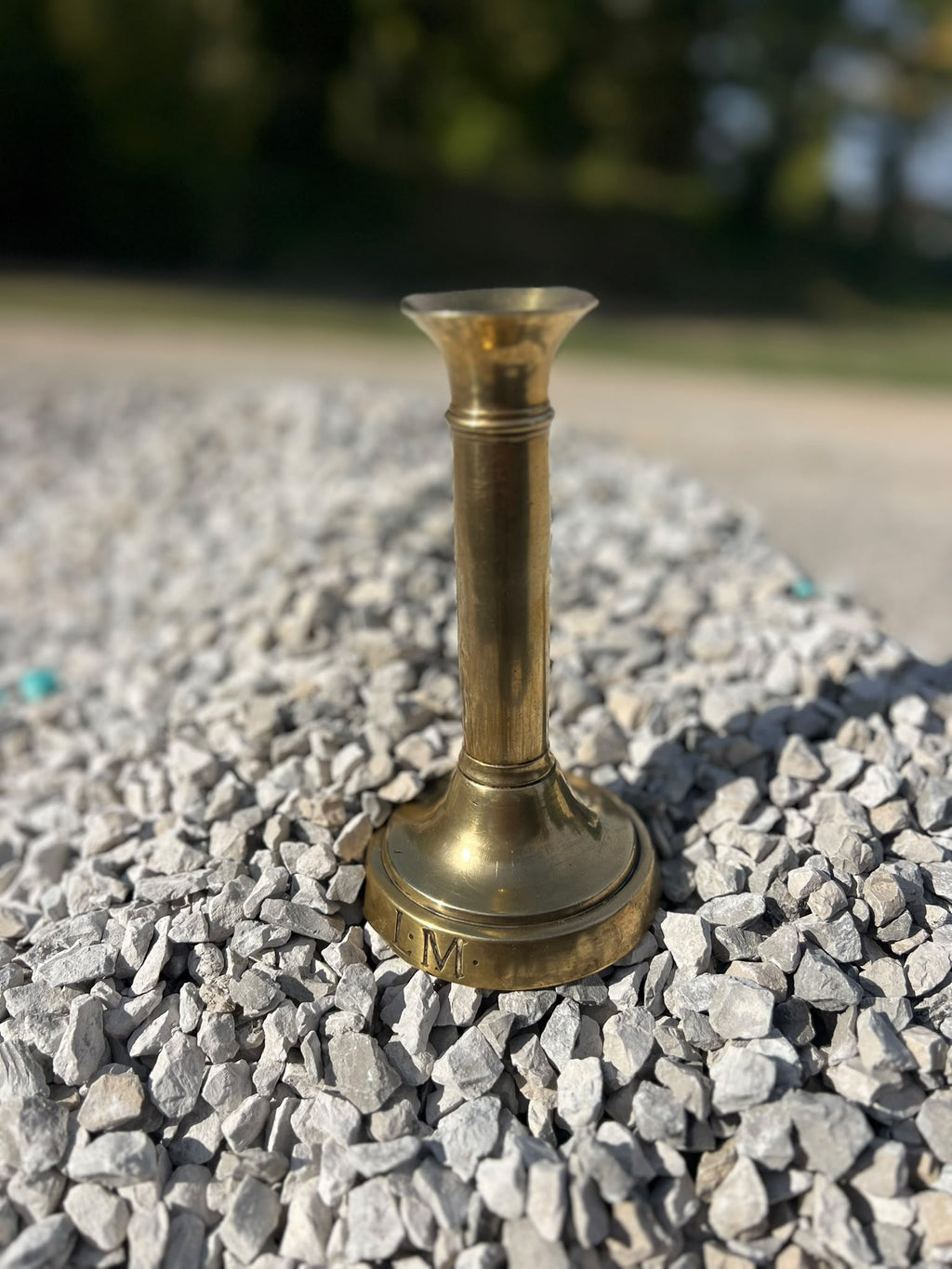 Antique French Brass Candlestick Engraved "L.M"