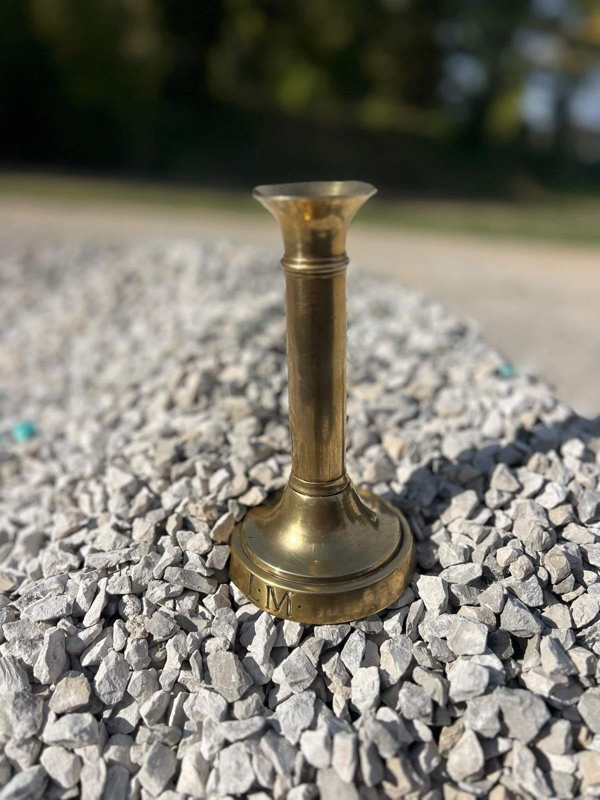 Antique French Brass Candlestick Engraved "L.M"