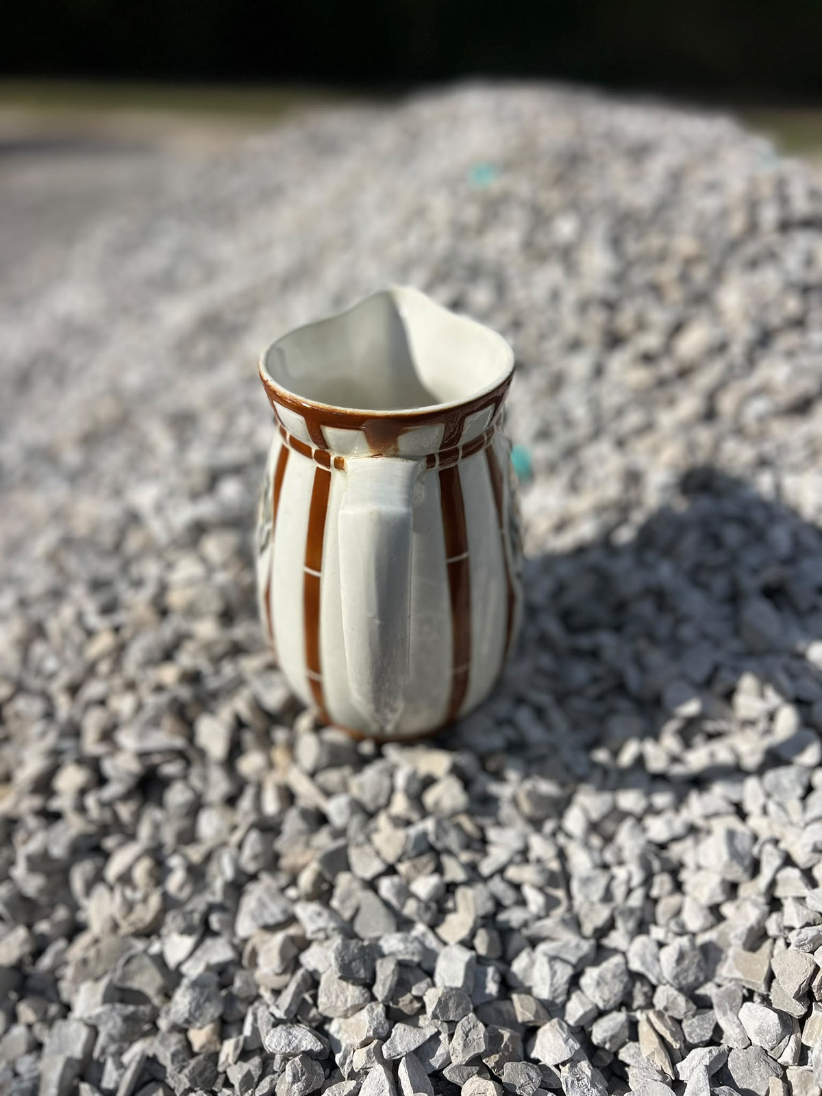 French Art Deco Jug with Brown Stripes and Stylised Roses