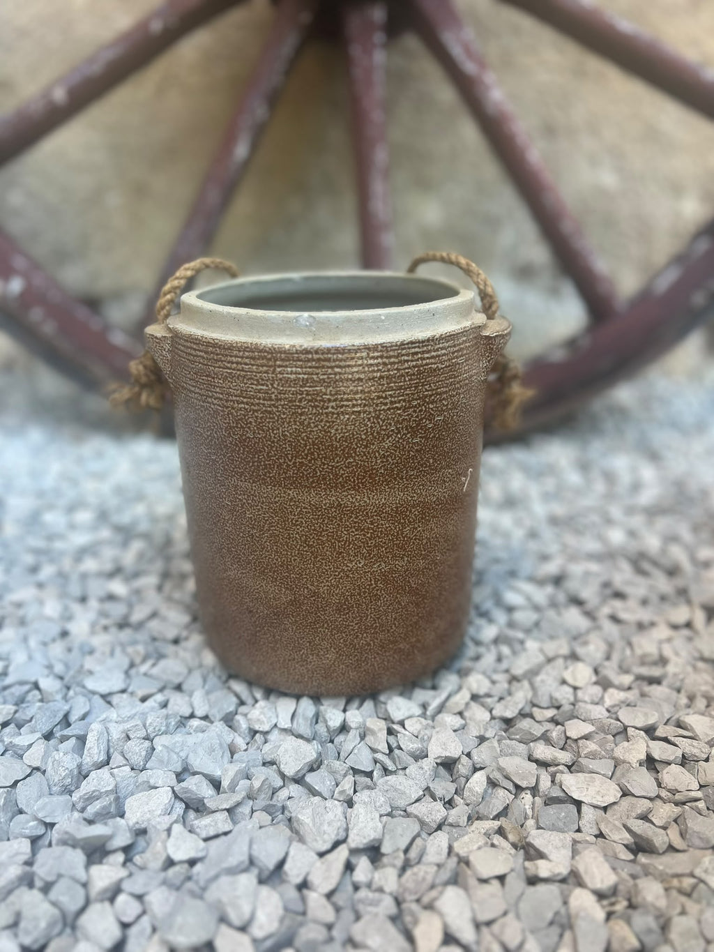 Vintage French Salt Glazed Stoneware Crock with Rope Handle