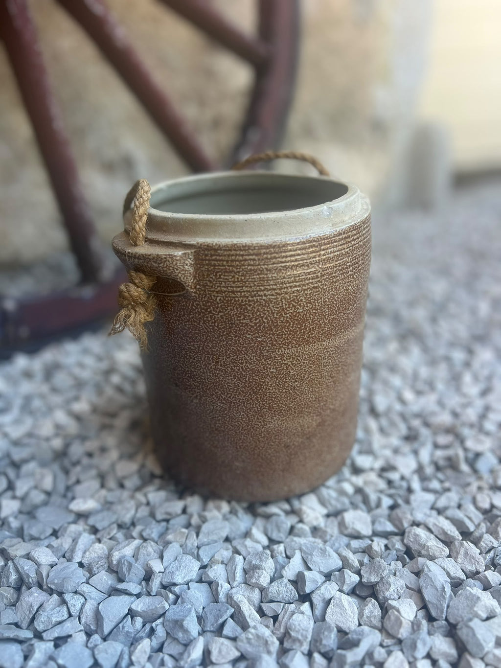 Vintage French Salt Glazed Stoneware Crock with Rope Handle