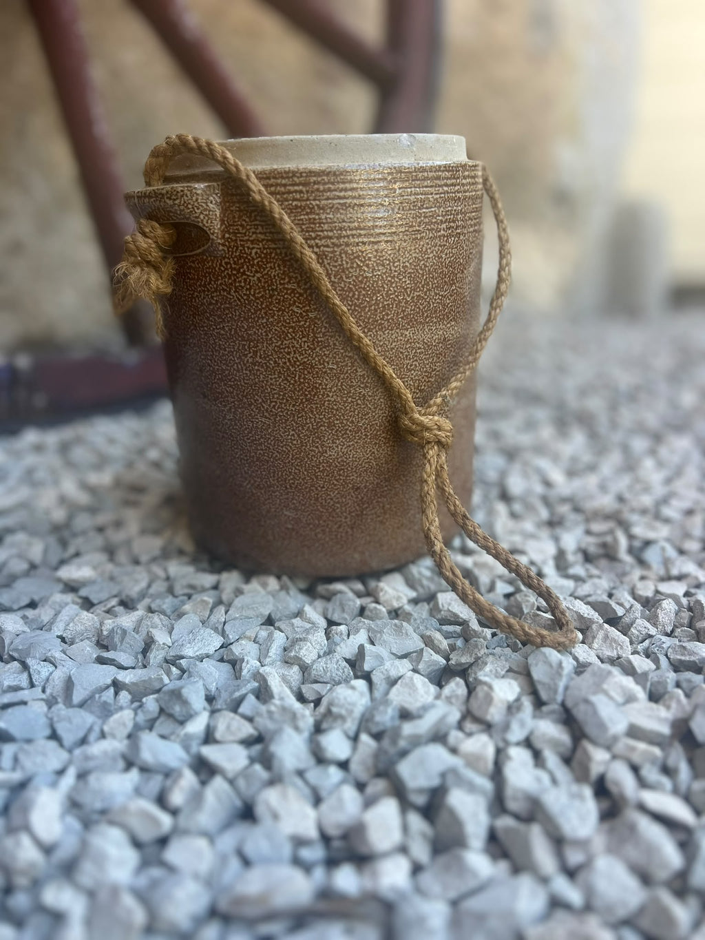 Vintage French Salt Glazed Stoneware Crock with Rope Handle