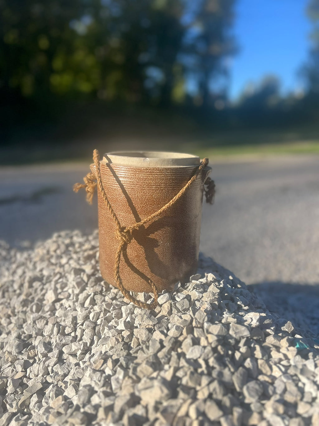 Vintage French Salt Glazed Stoneware Crock with Rope Handle