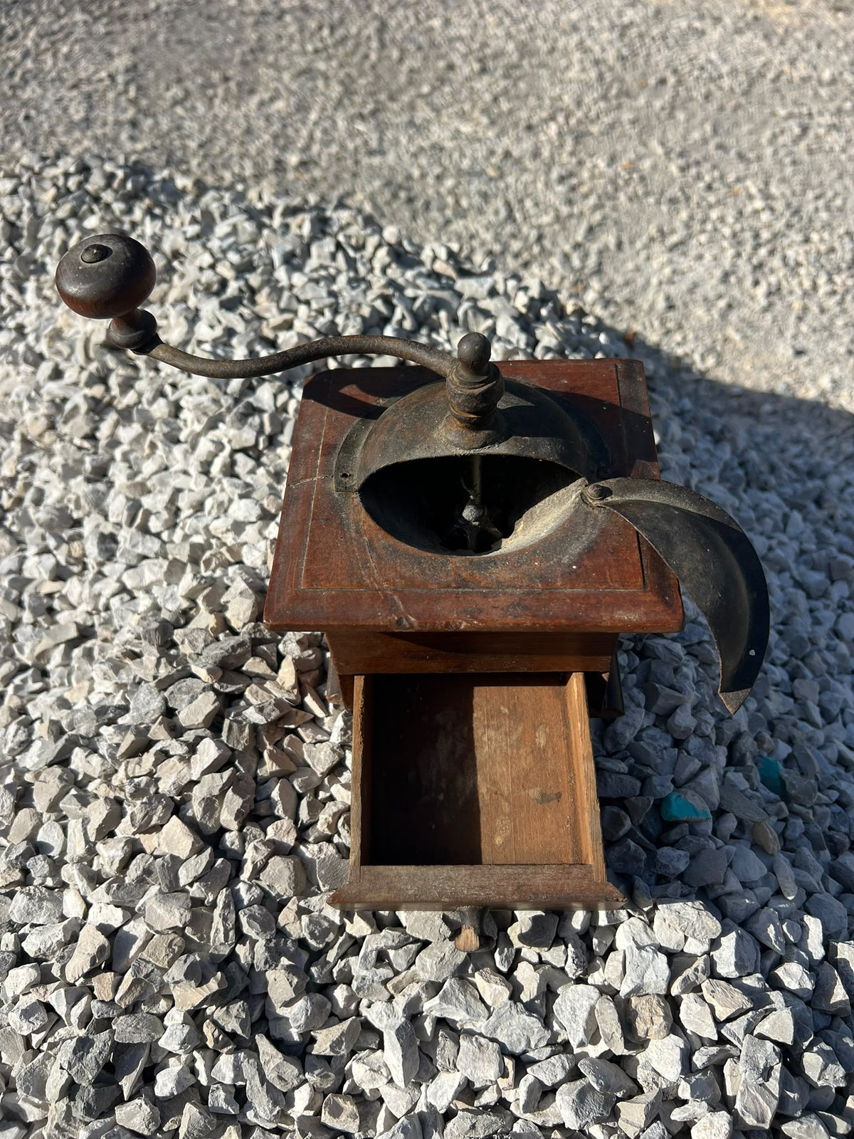 Antique French Coffee Grinder, Japy Frères & Cie, Wood and Iron