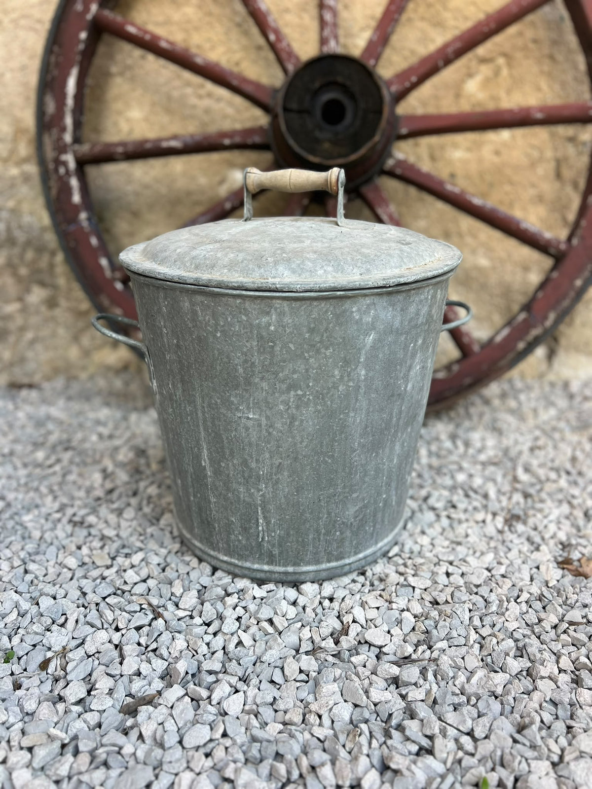Vintage French Galvanised Zinc Lessiveuse, Lidded Wash Boiler