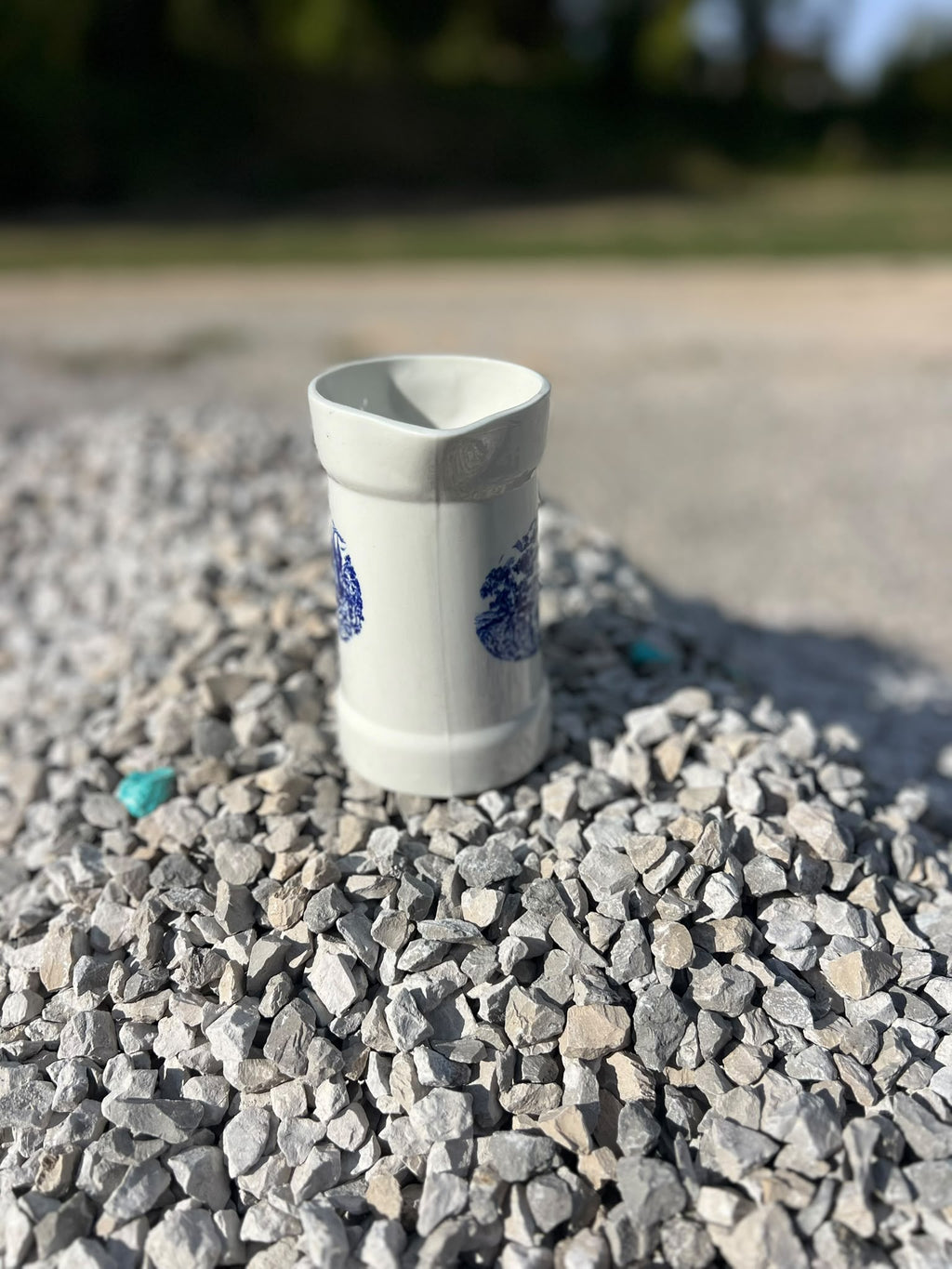 Vintage French Blue and White Porcelain Jug with Château Scene, Pyroblan