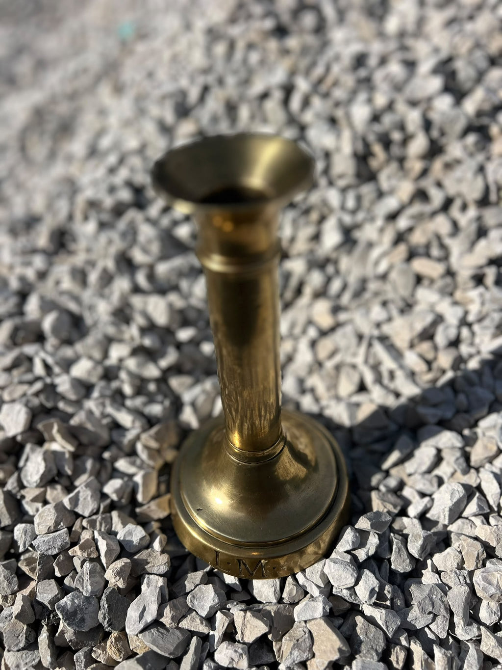Antique French Brass Candlestick Engraved "L.M"