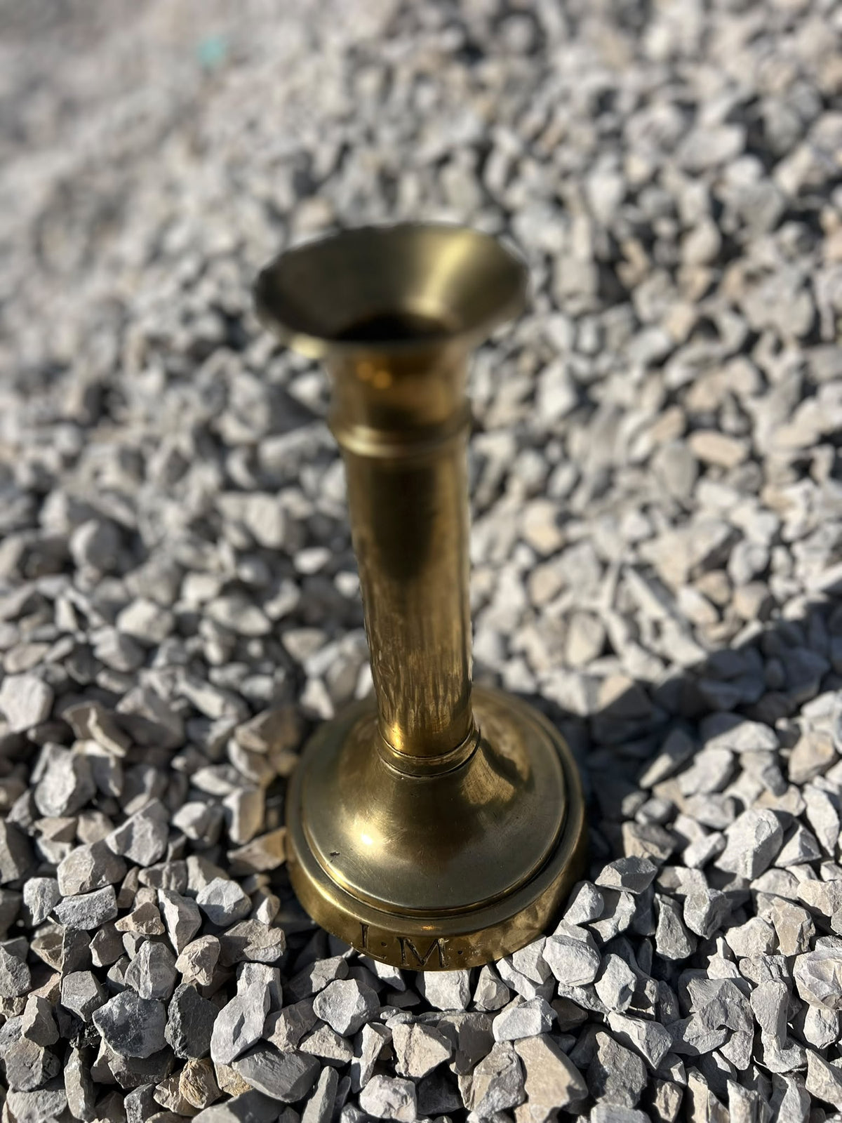 Antique French Brass Candlestick Engraved "L.M"