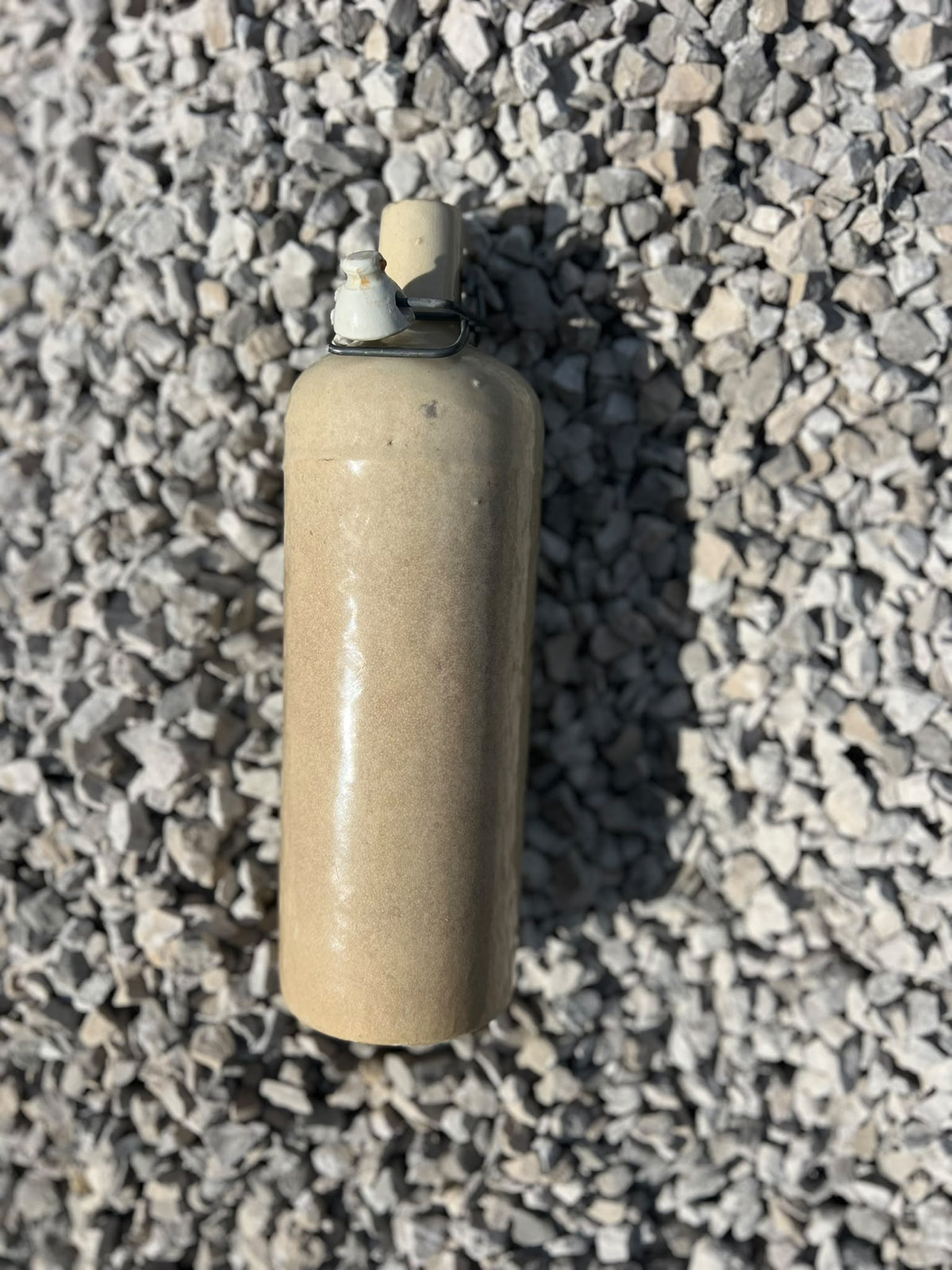 Vintage French Stoneware Bottle "Vieil Alcool" with Botanical Design
