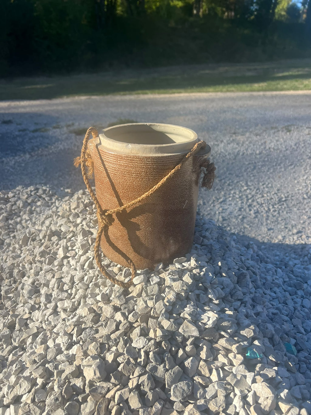 Vintage French Salt Glazed Stoneware Crock with Rope Handle