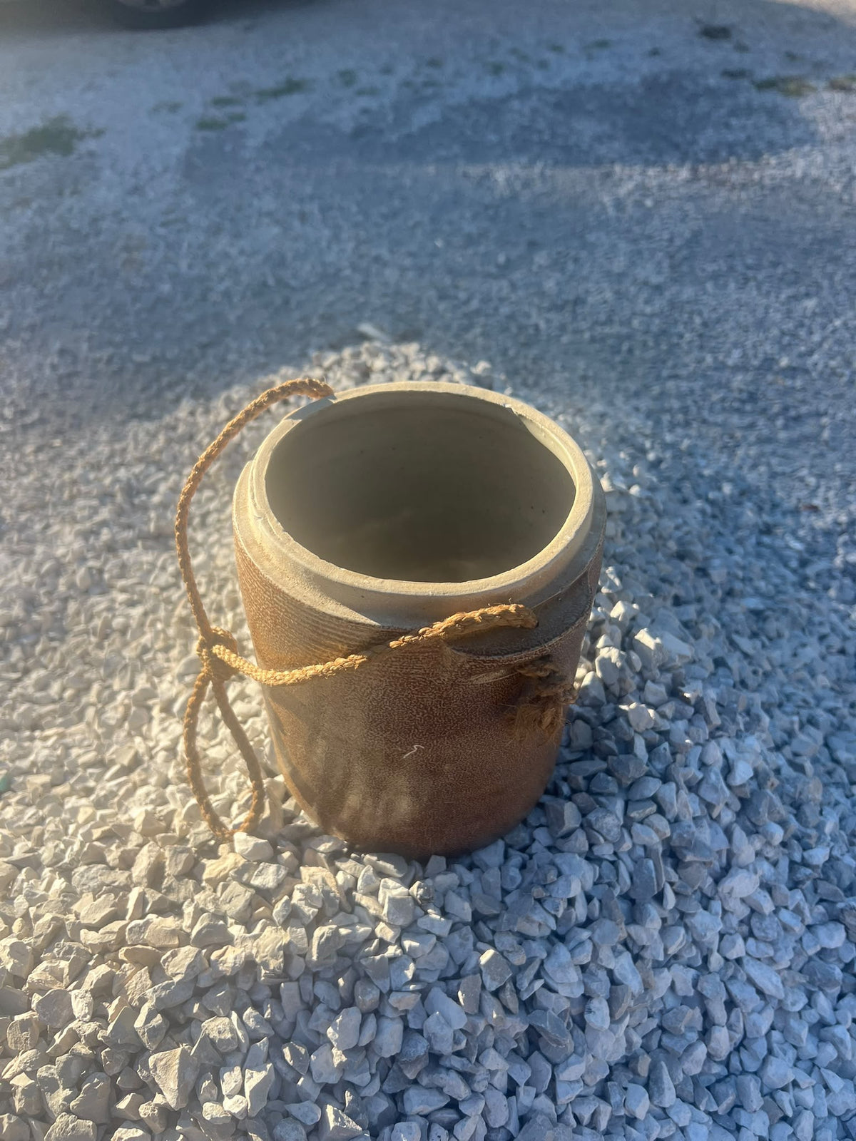 Vintage French Salt Glazed Stoneware Crock with Rope Handle