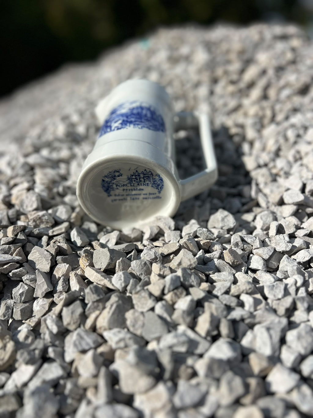 Vintage French Blue and White Porcelain Jug with Château Scene, Pyroblan