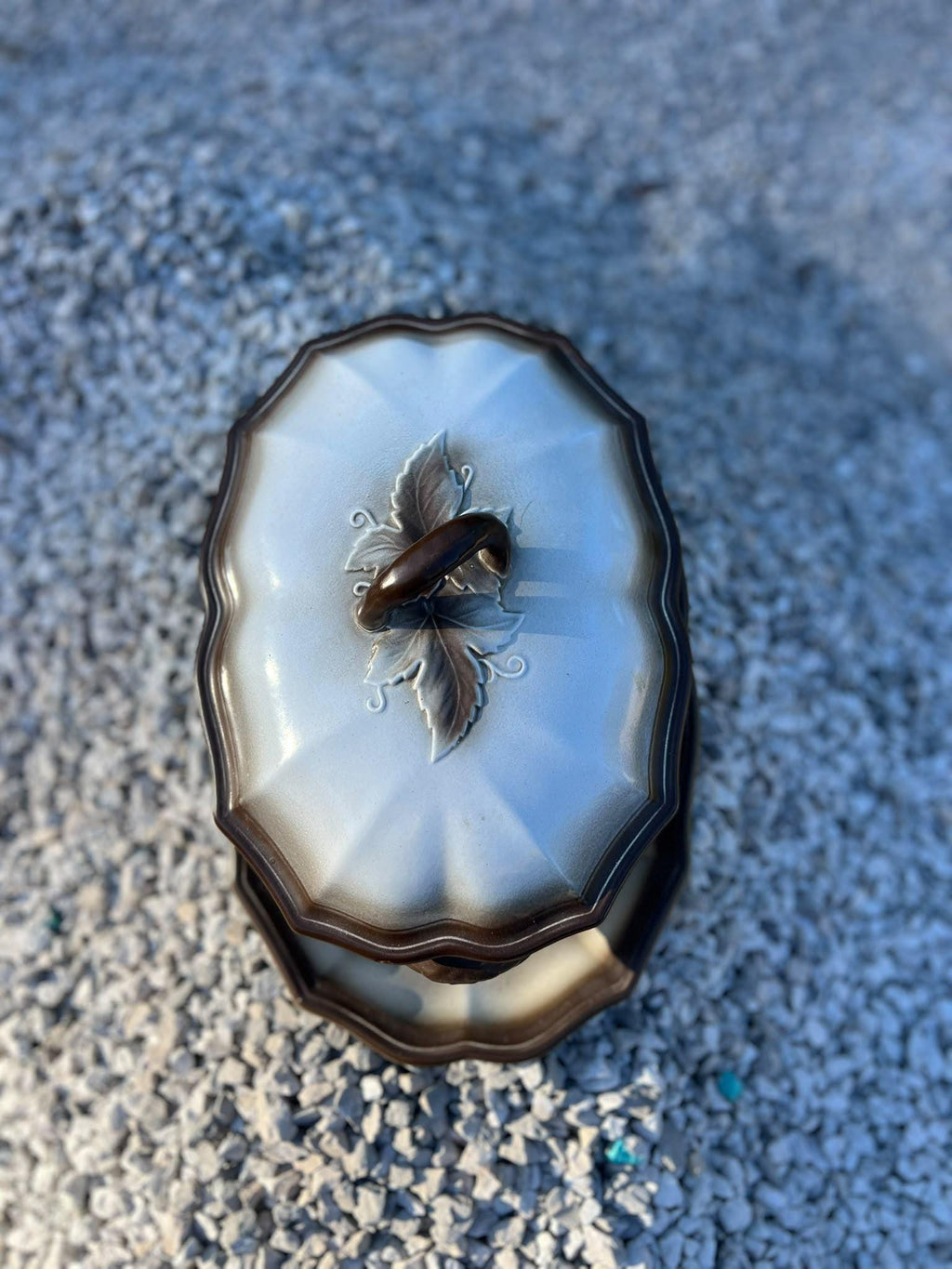 Vintage French Salins Faience Tureen, Cream Brown Glaze, Oval Platter (1950s-70s)