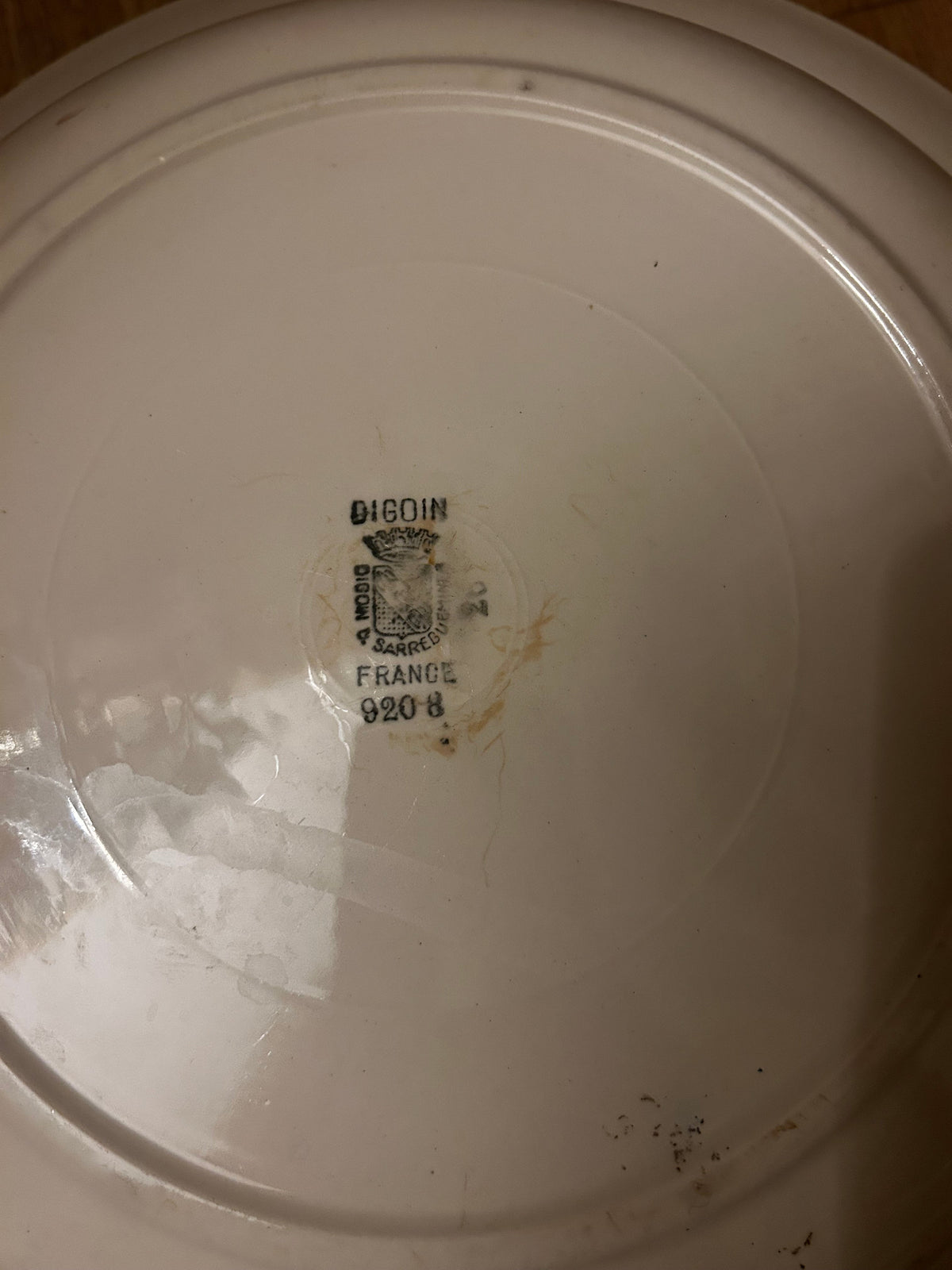 La Ferme Anglaise vintage Digoin Sarreguemines ironstone serving dish backstamp with light age staining