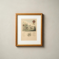 La Ferme Anglaise framed 18th-century style hot air balloon caricature art print with a gilt-edged wooden frame.
