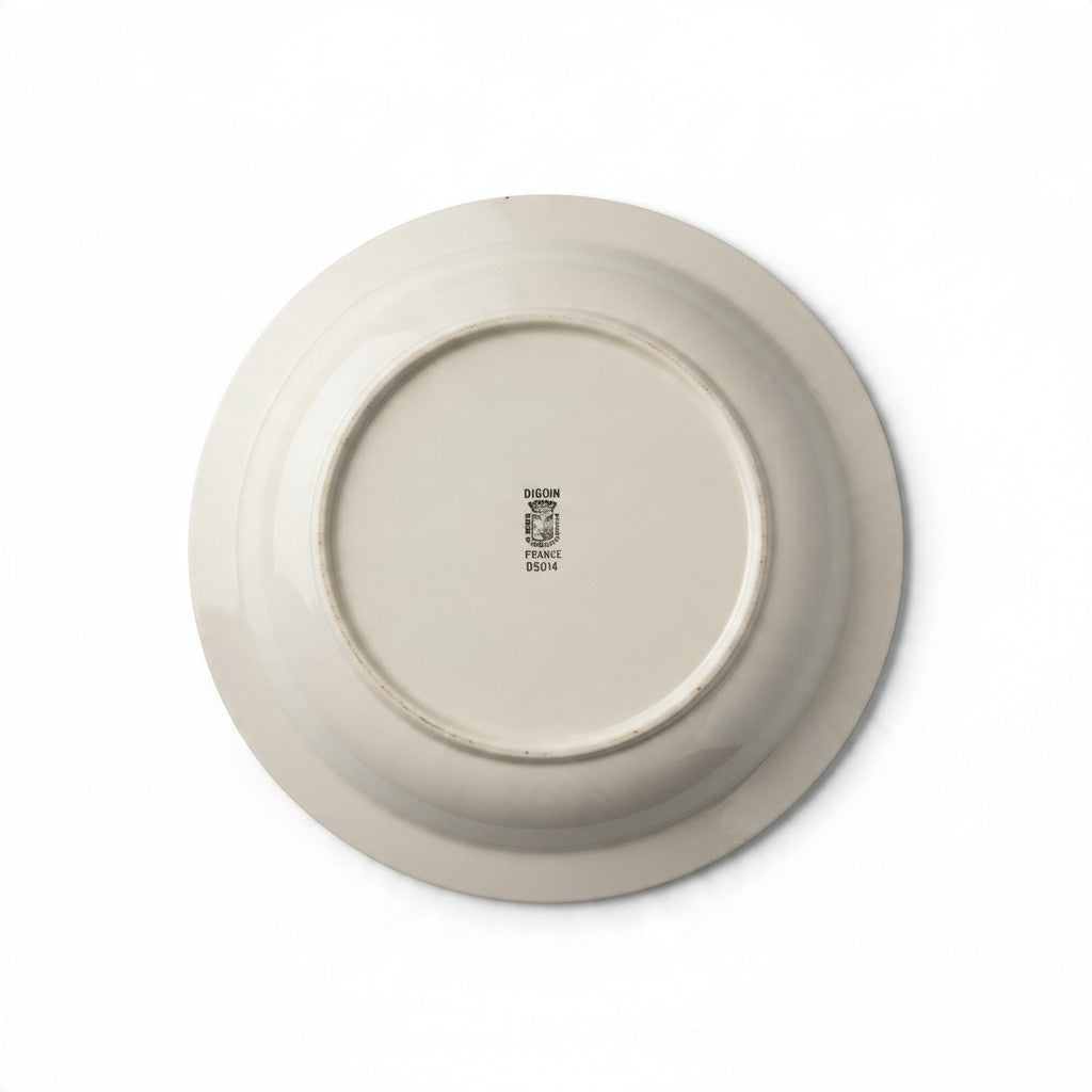 La Ferme Anglaise vintage French ironstone serving dish backstamp by Digoin Sarreguemines on a white background